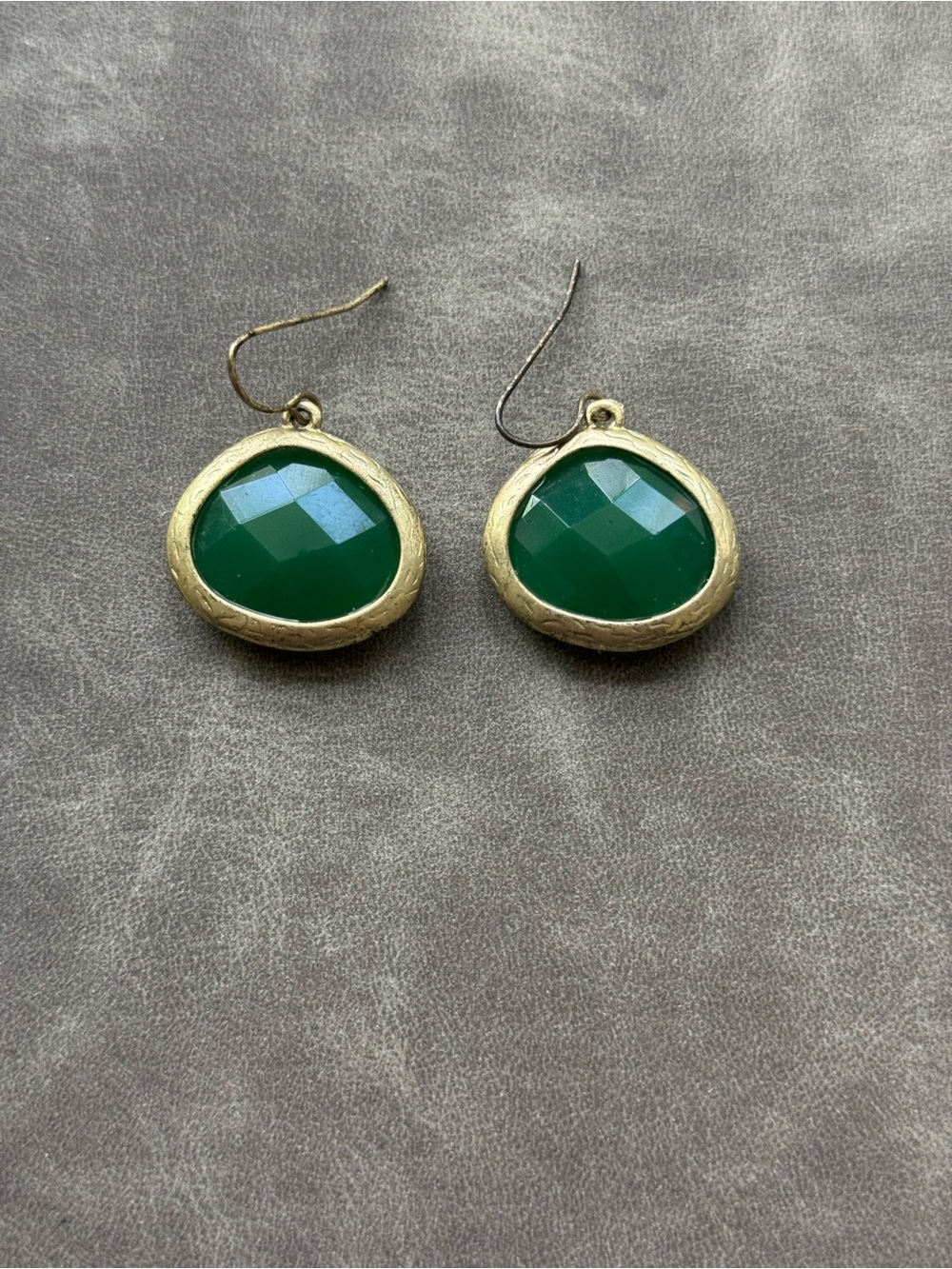 Gold-Framed Green Faceted Drop Earrings